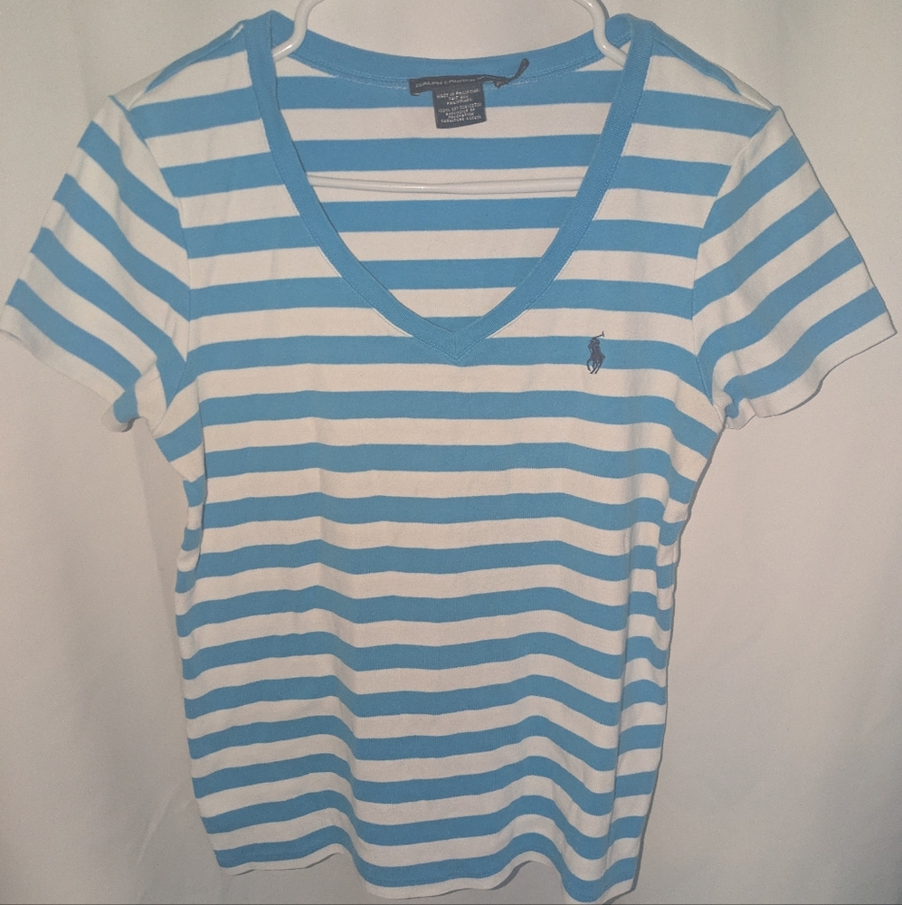 Ralph Lauren Blue and White Striped Tee